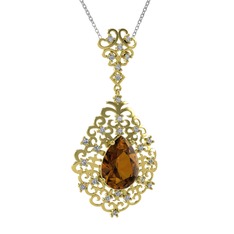 Dalila Kolye - Dumanlı kuvars ve pırlanta 8 ayar altın kolye (0.52 karat, 40 cm beyaz altın rolo zincir) #1gabaqq