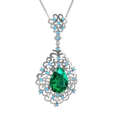 Dalila Kolye - Yeşil kuvars ve akuamarin 18 ayar beyaz altın kolye (40 cm gümüş rolo zincir) #1gbqr22