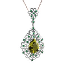 Dalila Kolye - Peridot ve yeşil kuvars 18 ayar beyaz altın kolye (40 cm rose altın rolo zincir) #1gcyzfb