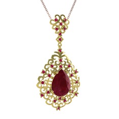 Dalila Kolye - Kök yakut ve rodolit garnet 925 ayar altın kaplama gümüş kolye (40 cm rose altın rolo zincir) #1h2luj