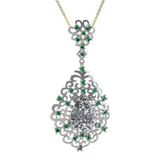 Dalila Kolye - Swarovski ve yeşil kuvars 18 ayar beyaz altın kolye (40 cm altın rolo zincir) #1hha8js