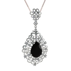 Dalila Kolye - Siyah zirkon ve beyaz zirkon 14 ayar beyaz altın kolye (40 cm gümüş rolo zincir) #1hlc280