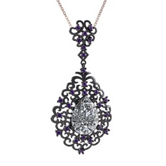 Dalila Kolye - Beyaz zirkon ve ametist 925 ayar siyah rodyum kaplama gümüş kolye (40 cm rose altın rolo zincir) #1hmevxf