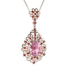 Dalila Kolye - Pembe kuvars ve garnet 14 ayar rose altın kolye (40 cm rose altın rolo zincir) #1hru7wi