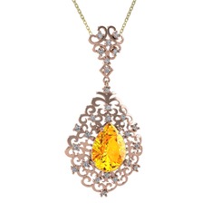 Dalila Kolye - Sitrin ve beyaz zirkon 14 ayar rose altın kolye (40 cm altın rolo zincir) #1hu49bx