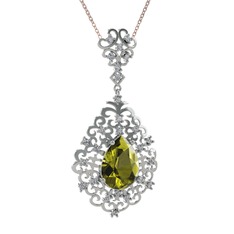 Dalila Kolye - Peridot ve pırlanta 14 ayar beyaz altın kolye (0.52 karat, 40 cm rose altın rolo zincir) #1hu8iej