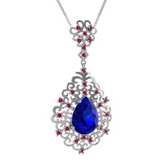Dalila Kolye - Lab safir ve rodolit garnet 925 ayar gümüş kolye (40 cm beyaz altın rolo zincir) #1hyrxl