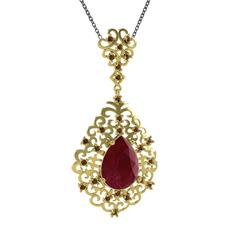 Dalila Kolye - Kök yakut ve dumanlı kuvars 14 ayar altın kolye (40 cm gümüş rolo zincir) #1i2vk40