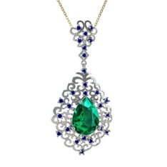 Dalila Kolye - Yeşil kuvars ve lab safir 925 ayar gümüş kolye (40 cm gümüş rolo zincir) #1i4gxy7