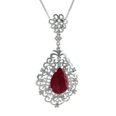 Dalila Kolye - Kök yakut ve swarovski 18 ayar beyaz altın kolye (40 cm beyaz altın rolo zincir) #1i9yuhi