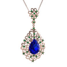 Lab safir ve yeşil kuvars 14 ayar rose altın kolye (40 cm rose altın rolo zincir)