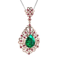 Yeşil kuvars ve rodolit garnet 8 ayar rose altın kolye (40 cm beyaz altın rolo zincir)