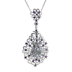 Dalila Kolye - Beyaz zirkon ve ametist 925 ayar gümüş kolye (40 cm beyaz altın rolo zincir) #1it7ft7