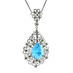Dalila Kolye - Akuamarin ve peridot 18 ayar beyaz altın kolye (40 cm gümüş rolo zincir) #1iu4cky