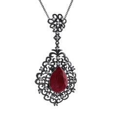 Dalila Kolye - Kök yakut ve swarovski 925 ayar siyah rodyum kaplama gümüş kolye (40 cm gümüş rolo zincir) #1j0dc6x