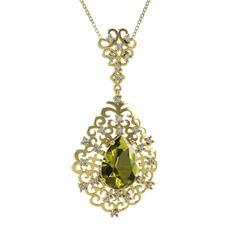 Dalila Kolye - Peridot ve beyaz zirkon 8 ayar altın kolye (40 cm altın rolo zincir) #1j59d9e