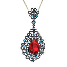 Dalila Kolye - Garnet ve akuamarin 925 ayar siyah rodyum kaplama gümüş kolye (40 cm altın rolo zincir) #1j9jxec