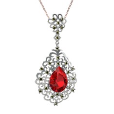 Dalila Kolye - Garnet ve peridot 18 ayar beyaz altın kolye (40 cm rose altın rolo zincir) #1jdeh8x