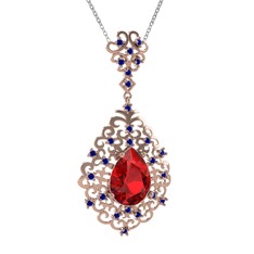 Dalila Kolye - Garnet ve lab safir 925 ayar rose altın kaplama gümüş kolye (40 cm beyaz altın rolo zincir) #1jji17f