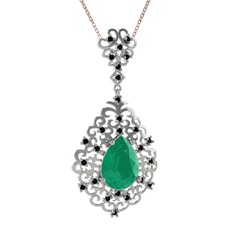 Dalila Kolye - Kök zümrüt ve siyah zirkon 14 ayar beyaz altın kolye (40 cm rose altın rolo zincir) #1jpveu2