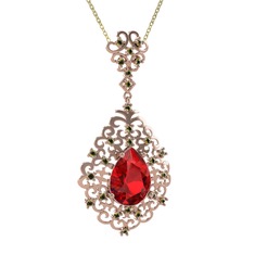 Dalila Kolye - Garnet ve peridot 14 ayar rose altın kolye (40 cm altın rolo zincir) #1jr40gg