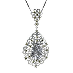 Dalila Kolye - Beyaz zirkon ve peridot 925 ayar gümüş kolye (40 cm gümüş rolo zincir) #1jw5a57