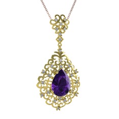 Dalila Kolye - Ametist ve swarovski 18 ayar altın kolye (40 cm rose altın rolo zincir) #1jwga9m