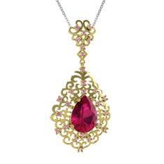 Rodolit garnet ve pembe kuvars 14 ayar altın kolye (40 cm beyaz altın rolo zincir)