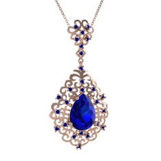 Lab safir 925 ayar rose altın kaplama gümüş kolye (40 cm gümüş rolo zincir)