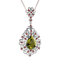 Dalila Kolye - Peridot ve garnet 8 ayar beyaz altın kolye (40 cm gümüş rolo zincir) #1k0zagb