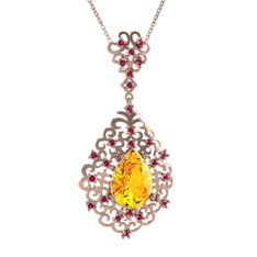 Dalila Kolye - Sitrin ve rodolit garnet 18 ayar rose altın kolye (40 cm rose altın rolo zincir) #1k224t1