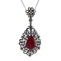 Dalila Kolye - Kök yakut ve peridot 925 ayar siyah rodyum kaplama gümüş kolye (40 cm gümüş rolo zincir) #1lj4e79