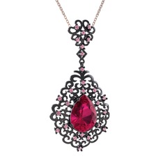 Dalila Kolye - Rodolit garnet ve pembe kuvars 925 ayar siyah rodyum kaplama gümüş kolye (40 cm rose altın rolo zincir) #1ltxg6a