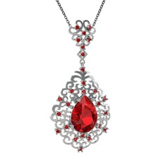 Dalila Kolye - Garnet 14 ayar beyaz altın kolye (40 cm gümüş rolo zincir) #1lz3gp8