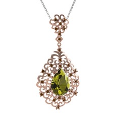 Peridot ve dumanlı kuvars 18 ayar rose altın kolye (40 cm gümüş rolo zincir)