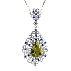Dalila Kolye - Peridot ve lab safir 18 ayar beyaz altın kolye (40 cm rose altın rolo zincir) #1m3mxtd