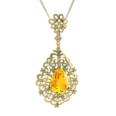 Dalila Kolye - Sitrin ve swarovski 14 ayar altın kolye (40 cm gümüş rolo zincir) #1m91g5x