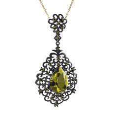Dalila Kolye - Peridot 925 ayar siyah rodyum kaplama gümüş kolye (40 cm altın rolo zincir) #1mnspwc