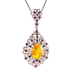 Sitrin ve lab safir 18 ayar rose altın kolye (40 cm gümüş rolo zincir)