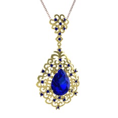 Lab safir 8 ayar altın kolye (40 cm rose altın rolo zincir)