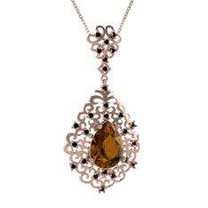 Dalila Kolye - Dumanlı kuvars ve siyah zirkon 14 ayar rose altın kolye (40 cm rose altın rolo zincir) #1ne2kdk