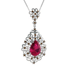 Dalila Kolye - Rodolit garnet ve dumanlı kuvars 18 ayar beyaz altın kolye (40 cm beyaz altın rolo zincir) #1nzn4