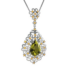 Dalila Kolye - Peridot ve sitrin 18 ayar beyaz altın kolye (40 cm gümüş rolo zincir) #1o6ht4a