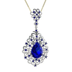 Dalila Kolye - Lab safir 14 ayar beyaz altın kolye (40 cm altın rolo zincir) #1ohz1sr