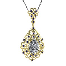 Dalila Kolye - Swarovski ve lab safir 14 ayar altın kolye (40 cm gümüş rolo zincir) #1okcsoz