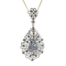 Swarovski ve dumanlı kuvars 14 ayar beyaz altın kolye (40 cm gümüş rolo zincir)