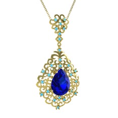 Dalila Kolye - Lab safir ve akuamarin 925 ayar altın kaplama gümüş kolye (40 cm altın rolo zincir) #1opu2dr