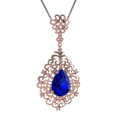 Dalila Kolye - Lab safir ve pembe kuvars 18 ayar rose altın kolye (40 cm gümüş rolo zincir) #1ozsjki