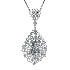 Swarovski ve pırlanta 18 ayar beyaz altın kolye (0.52 karat, 40 cm gümüş rolo zincir)