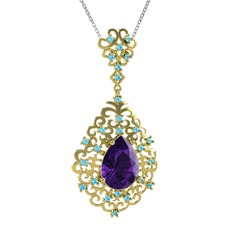 Dalila Kolye - Ametist ve akuamarin 18 ayar altın kolye (40 cm gümüş rolo zincir) #1pc3arm